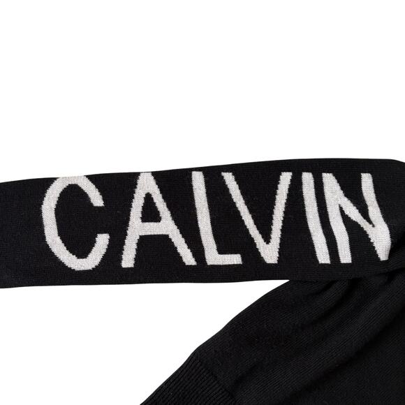 Calvin Klein Jeans Black Logo Knit Sweater Women’s L Y2K Spell Out Sleeve Back - Picture 3 of 7